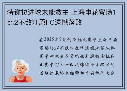 特谢拉进球未能救主 上海申花客场1比2不敌江原FC遗憾落败